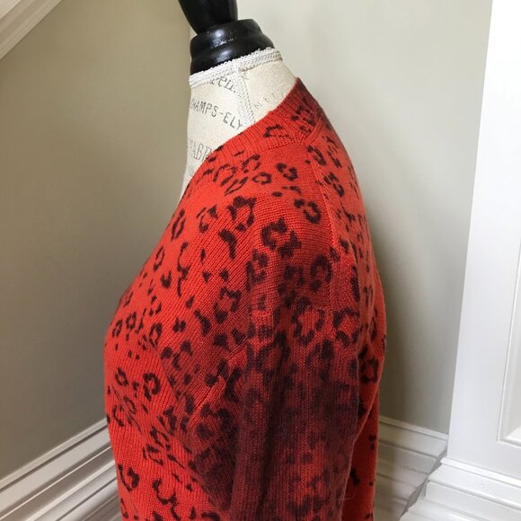 Brochu Walker Looker Layered Sweater Womens XS Red Orange Leopard V-Neck Wool - Picture 9 of 11